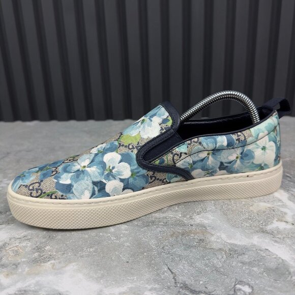 GUCCI Bloom Flower Print Blue GG Supreme Canvas Slip-on 8.5 G or 9 US 42.5 EU - Picture 12 of 16